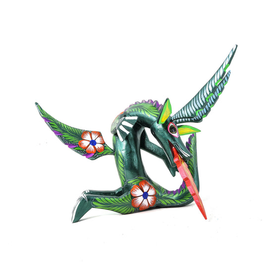 Dragon Sentado Grande Verde Metálico