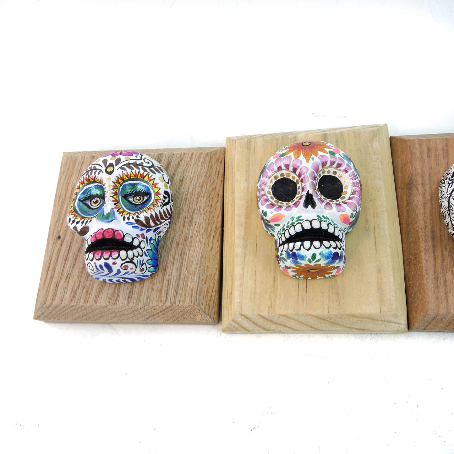 Set de tres calaveras de pared Flores