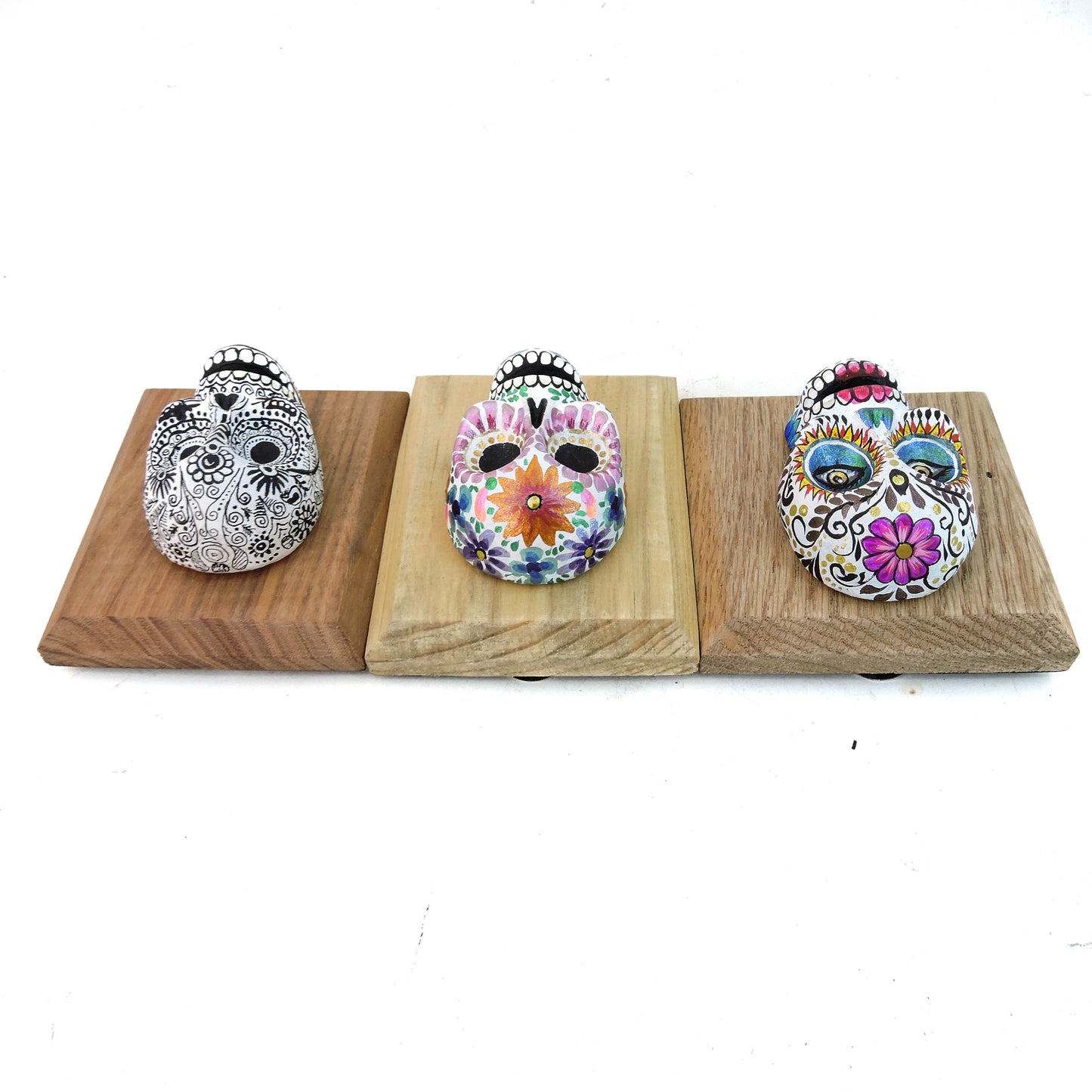 Set de tres calaveras de pared Flores