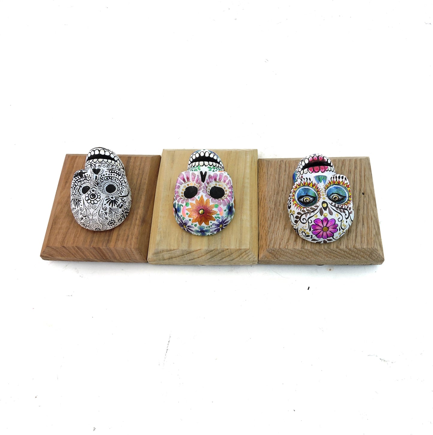 Set de tres calaveras de pared Flores